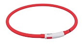 Ошейник светящийся USB, силикон, XS–XL: 70 см/ф 10 мм, красный
