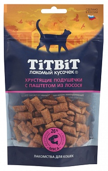 Хрустящие подушечки для кошек с паштетом из Лосося 60 г